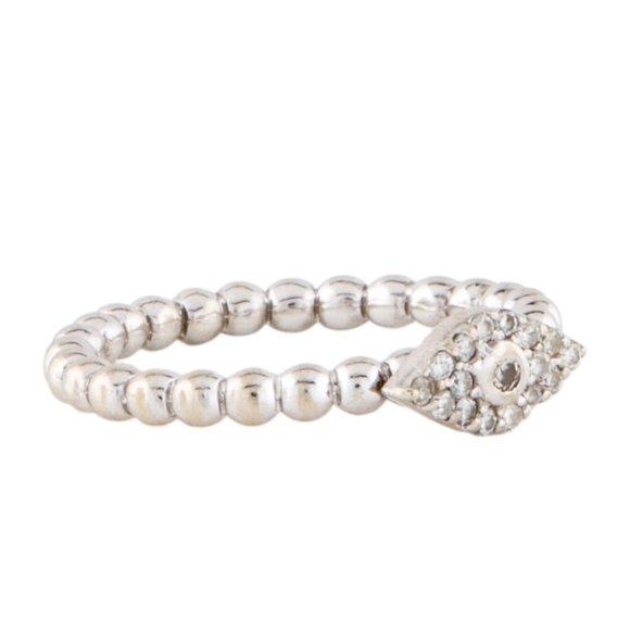 14K WHITE GOLD DIAMOND EVIL EYE COCKTAIL BAND RING